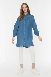 Indigo Contrast Stitched Woven Linen Look Natural Fabric Shirt