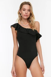 Black Frill Detailed Swimsuit