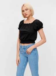 Black Short Blouse Leaf - Women