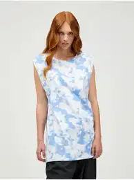 Blue and White Patterned Long T-Shirt Tabbi - Women