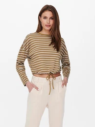 White-brown striped short T-shirt Brilliant - Women