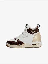 Beige White Women's Ankle Sneakers with Animal Pattern - Women