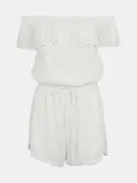 White short jumpsuit with exposed shoulders - Women's