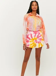 Pink-yellow short hooded jacket - Women