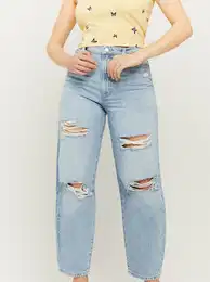 Light blue cropped straight fit jeans with a ripped effect TALLY - Women's