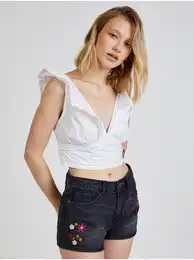 White women's cropped top with ruffles - Women's