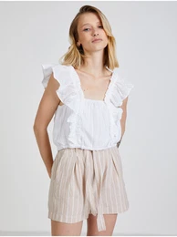 White Women's Blouse with Ruffles - Ladies