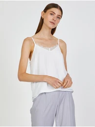 White women's tank top with lace - Women's