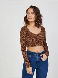 Brown crop top with animal pattern TALLY - Women