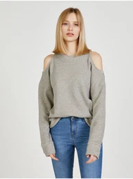 Grey women's sweatshirt with open shoulders Moni - Women's