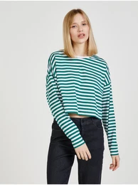 White and Green Striped T-Shirt Frida - Women