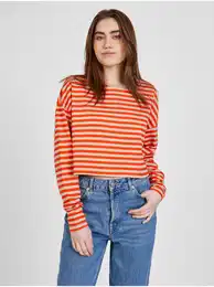 Beige-red women's striped cropped t-shirt Frida - Women's