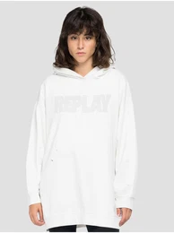 White Women's Oversize Sweatshirt with Torn Effect - Women