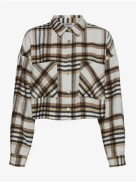 Brown-cream checkered cropped shirt Flanny - Women