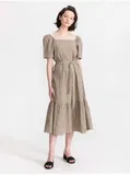 Vichy vzorec Midi obleke za dame image