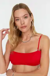 Red Back Detail Bandeau Bikini Top