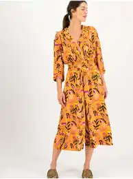 Orange women's floral culottes jumpsuit - Women