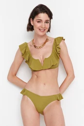 Green Ruffle V-Wire Detailed Bikini Top