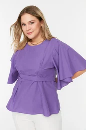 Curve Purple Woven Tie Detail Blouse