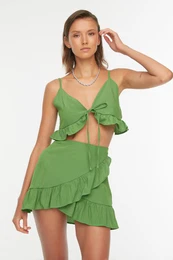 Green Woven Frill blouse and Skirt Set