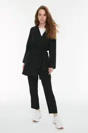 Black Belted Jacket-Pants Woven Suit