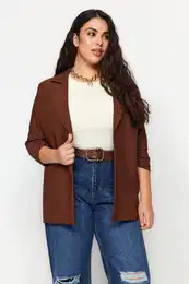 Curve Brown Collar Detailed Jacket