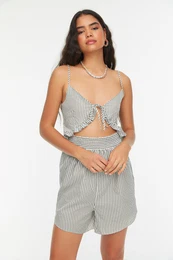 Green Striped Cut Out Detailed Jumpsuit