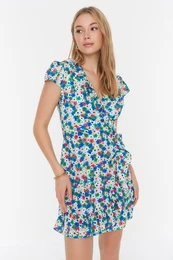 Blue Petite Dress With Ruffles