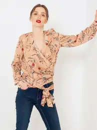 Apricot Floral Wrap Blouse - Women