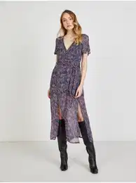 Dark blue Women's Patterned Shirt Midishats with Slit Pepe Je - Ladies