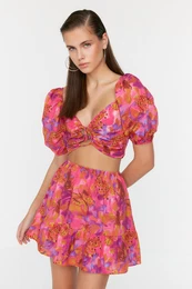 Pink Butterfly Print Beach Top-Top Set
