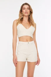 Stone High Waist Denim Shorts