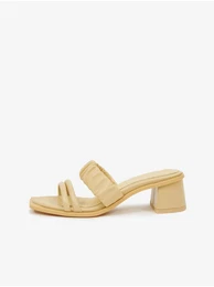 Light yellow leather heeled slippers - Women's