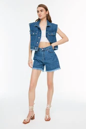 Blue Tasseled Denim Shorts