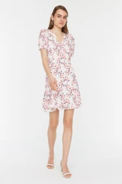 Ecru Floral Pattern Woven Dress
