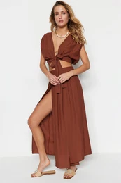 Cinnamon Slit Detailed Skirt-blouse Set