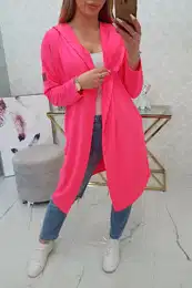 Dolg kardigan s kapuco v roza neonu