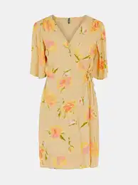 Yellow Floral Tie Wrap Dress Tianna - Women