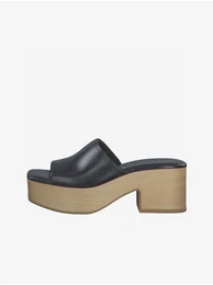 Black leather heeled slippers - Women's
