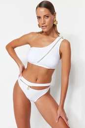 X Moeva White Zipper Detailed Bikini Bottom