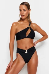 X Moeva Black One-Shoulder Bikini Top With Accessory Detail
