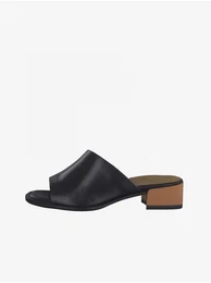 Black Leather Heeled Slippers - Women