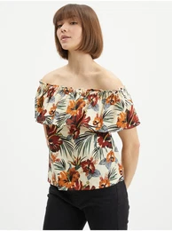 Wine-cream floral linen blouse Abell - Women's