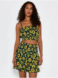 Yellow-Blue Floral Short Skirt Sunflower - Women