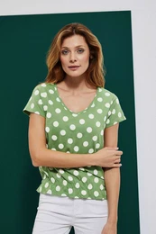 Marisse Polka Dot V-Neck Blouse L-Ts-3810 Palm