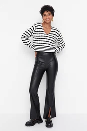 Black Flare Flare, tkane umetne usnjene manete, detajlne hlae