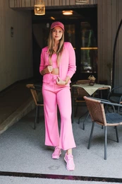 Pink Button Detailed Blouse-cardigan-Pants 3-pack Sweater Set