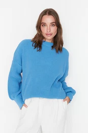 Blue Wide Fit Basic Knitwear Sweater