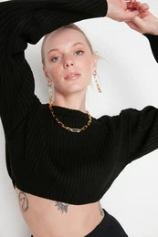 Black Super Crop osnovni pulover za pletenine