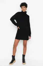 Black Black Mini pletenine Turtleneck obleka